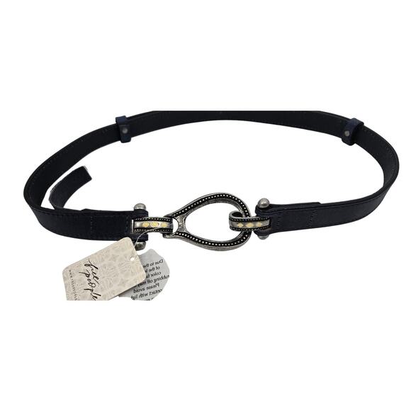 Free People Casanova Leather Belt Navy Blue Artsy Silver Metal Buckle Womens S/M - Picture 2 of 7